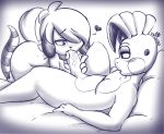  absurd_res anthro blush canid canine canis collar domestic_dog duo genitals hi_res licking lord_reptilian lying male male/male mammal monochrome niko_(pkfirefawx) on_back oral penile penis penis_lick pkfirefawx scalie sex sketch stupid_josuke_hair tongue tongue_out 