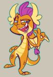  2020 3_toes 4_fingers anthro blue_eyes dragon eyelashes fangs female fingers friendship_is_magic g-elric hasbro my_little_pony open_mouth open_smile orange_body reptile scalie sharp_teeth smile smolder_(mlp) tan_body teeth toes tongue wings 