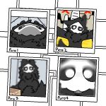  1:1 abstract_background ambiguous_gender anthro black_body black_fur black_goo canid canine changed_(video_game) cheek_tuft chest_tuft close-up dragontim facial_tuft fluffy fur goo_creature looking_at_viewer lying mammal mask multiple_images on_back one_ear_up one_eye_closed photo puro_(changed) selfie sitting skull_mask solo tuft white_eyes wink 