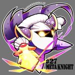  1:1 2018 armor cape clothing english_text glowing glowing_eyes kirby_(series) low_res male mask melee_weapon meta_knight nintendo not_furry quas-quas shoulder_pads signature simple_background solo sword text video_games waddling_head weapon 