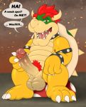  anthro armpit_hair balls body_hair bowser dialogue dracovar_valeford foreskin_pull genitals hi_res koopa looking_at_viewer male mario_bros nintendo penis pubes scalie solo speech_bubble talking_to_viewer uncut video_games 