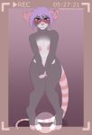  2020 5_fingers 5_toes anthro areola breasts digital_media_(artwork) ear_piercing ear_ring female fingers hair hi_res mammal monstercheetah mouse murid murine nipples nude piercing purple_hair rodent smile solo standing toes 