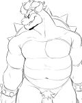  anthro bowser genitals glacierclear koopa male mario_bros monochrome muscular muscular_anthro muscular_male nintendo nude penis pubes scalie solo video_games 