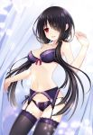  1girl artist_request black_hair bow bow_bra bow_panties bra breasts clock_eyes date_a_live garter_belt hair_over_one_eye highres lingerie long_hair low_twintails medium_breasts navel open_mouth panties purple_bra purple_panties red_eyes smile solo source_request standing stomach symbol-shaped_pupils thighhighs tokisaki_kurumi twintails underwear underwear_only very_long_hair yellow_eyes 