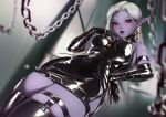 armwear black_armwear black_clothing black_dress black_elbow_gloves black_gloves black_handwear black_latex black_legwear black_thigh_highs black_topwear blurred_background clothed clothing dark_elf dress ear_piercing elbow_gloves elf female female_humanoid front_view gloves hair handwear hi_res humanoid humanoid_pointy_ears inside latex latex_armwear latex_clothing latex_dress latex_elbow_gloves latex_gloves latex_handwear latex_legwear latex_thigh_highs latex_topwear legwear long_hair looking_at_viewer mouth_closed piercing pointy_ears purple_body purple_skin red_eyes shermugi signature solo standing thigh_highs topwear white_hair