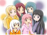  6+girls akemi_homura black_hair blonde_hair blue_hair blush holy_quintet kaname_madoka long_hair mahou_shoujo_madoka_magica majka626 miki_sayaka momoe_nagisa multiple_girls pink_hair red_hair sakura_kyoko tomoe_mami white_hair 