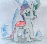 arthropod cave changeling colored colored_pencil_(artwork) crystal female friendship_is_magic green_eyes hair hasbro hooves horn localmare mane my_little_pony ocellus_(mlp) reformed_changeling solo tail traditional_media_(artwork) translucent translucent_hair