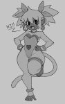 2025 accessory anklet anthro biped blush bow_ribbon bracelet breasts champchidi cleavage clothed clothing collar cutout ear_piercing ear_ring feet female greeting_viewer greyscale hair_accessory hair_bow hair_ribbon hands_on_hips haplorhine hi_res huge_hips huge_thighs jewelry legband leotard mammal monkey monochrome navel_cutout oatmeal_(champchidi) one_leg_up open_mouth piercing pigtails prehensile_feet primate raised_leg ribbons ring_piercing shoulderless_topwear small_breasts small_waist smile smiling_at_viewer solo thick_thighs thighband toes wide_hips