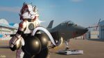 aircraft airplane anthro big_butt blackarabi butt fan_character felid feline hi_res light male mammal pantherine photo_background photography_(artwork) picture_frame pilot_hat pilot_suit pilot_uniform solo sunlight textured_clothing vehicle