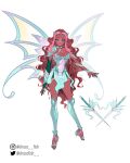  1girl aisha_(winx_club) alternate_costume aqua_collar aqua_dress aqua_eyes aqua_nails aqua_ribbon aqua_sandals aqua_sleeves aqua_wings arm_ribbon armor bad_id bad_twitter_id beads breasts brown_hair chocofish circlet cleavage closed_mouth commentary dark-skinned_female dark_skin detached_collar detached_sleeves dress english_commentary eyelashes eyeshadow fairy fairy_wings full_body high_heel_sandals highres instagram_username knee_pads large_breasts lipstick long_hair long_sleeves magical_girl makeup multicolored_hair nail_polish outstretched_arm oversized_wings pauldrons pink_eyeshadow pink_hair pink_lips reference_sheet ribbon sandals short_dress shoulder_armor sidelocks simple_background single_bracer single_detached_sleeve single_pauldron smile solo streaked_hair sword toenail_polish toenails toes twitter_username two-tone_wings very_dark_skin very_long_hair wavy_hair weapon white_background wings winx_club yellow_wings 