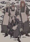  5boys alternate_costume animal_ears apron arm_behind_back armor baylord_yama black_dress black_robe black_sclera brown_hair brown_shoes chair collared_dress colored_sclera crossdressing crossed_legs crown dog_ears dress enmaided eye_symbol frilled_apron frills grace_mirchea_luslec hand_on_own_face hand_up heterochromia hidrogenxxxng jyu_viole_grace karaka long_hair long_sleeves looking_at_viewer maid maid_apron maid_headdress male_focus male_maid mini_crown multiple_boys original parted_lips red_hair robe scar scar_on_face sharp_teeth shoes sword_print teeth tower_of_god twenty-fifth_bam white_(tower_of_god) white_apron white_hair yellow_eyes 