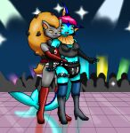 accessory alternative_fashion anthro blush breasts clothing diaper duo eeveelution female female/female footwear frill_(anatomy) generation_1_pokemon generation_5_pokemon goth grope hair hair_accessory hairband high_heels luigi-vaporeon nintendo pokemon pokemon_(species) public reaching_down shoes surprised tail vaporeon zoroark