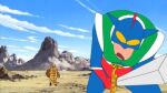  1boy action_kamen belt blue_bodysuit bodysuit crayon_shin-chan gloves helmet lowres male_focus male_swimwear red_gloves red_male_swimwear solo 