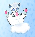 alolan_form alolan_vulpix anus balls blue_eyes butt digital_media_(artwork) erection feral fur generation_7_pokemon genitals hi_res leg_markings looking_at_viewer lying male male_feral markings nintendo on_back pattern_background pawpads paws penis pincoosh pink_paws pink_penis pokemon pokemon_(species) presenting presenting_anus presenting_penis quadruped regional_form_(pokemon) signature simple_background smile socks_(marking) solo tail white_body white_fur