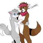 1:1 2024 3_fingers absurd_res accessory anthro bent_arm black_eyes black_nose blue_sclera blush blush_lines bottomless bottomless_anthro bottomless_male brown_hair brown_tail character_name chilakas clothed clothing digital_drawing_(artwork) digital_media_(artwork) directional_arrow domestic_cat duo ears_down featureless_crotch felid feline felis female female_anthro fingers fluffy fluffy_tail fur grey_body grey_fur grey_hair grey_tail hair handpaw headband hi_res hugging_partner kerchief larger_anthro larger_male lidded_eyes light lighting long_tail male male/female male_anthro mammal mittens_(character) multicolored_body multicolored_fur neckerchief neckwear nude nude_anthro nude_female paws pink_inner_ear pivoted_ears red_headband red_kerchief red_neckerchief red_nose shaded shirtless_anthro shirtless_male short_hair simple_background size_difference smaller_anthro smaller_female smile smiling_at_another smiling_at_each_other smiling_at_partner standing tail text thin_eyebrows two_tone_body two_tone_fur two_tone_tail white_body white_fur wolflly10
