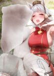  1girl animal_ears arm_up armpits artist_name belt blush boots bow bowtie breasts brown_belt brown_hat closed_eyes dress ear_bow ear_covers eyelashes fang feet foot_focus foot_out_of_frame foot_up gold_ship_(umamusume) gold_trim grey_hair hat highres horse_ears horse_girl large_breasts looking_at_viewer no_shoes nokchamint open_mouth paid_reward_available pantyhose pillbox_hat red_bow red_bowtie red_dress sideboob signature single_boot skin_fang sleeveless smell soles solo spread_toes steaming_body sweatdrop sweaty_foot toes twitter_username umamusume underbust unworn_boots white_pantyhose 