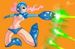  arm_cannon breasts genderswap green_eyes helmet marques_cannon medium_breasts rockman rockman_(character) solo underboob weapon 