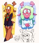 anthro antlers black_bottomwear black_clothing black_hooves black_skirt blonde_hair blush blush_lines bodily_fluids book bottomwear breath brown_body brown_fur buckteeth checkered checkered_clothing checkered_shirt checkered_topwear clasped_hands closed_smile clothed clothed_anthro clothed_female clothing cloven_hooves daydream deer deltarune dress duo eyebrows female female_anthro fingers flustered freckled_face freckles fully_clothed fully_clothed_anthro fully_clothed_female fur hair hi_res holding_book holding_object hooves horn long_ears long_hair looking_aside looking_at_viewer love mammal mouth_closed new_world_deer noelle_holiday open_mouth open_smile panting pattern_clothing pattern_shirt pattern_topwear pest0sauce picking_nose red_nose reindeer reptile scalie scut_tail shirt short_tail simple_background skirt smile solo_focus susie_(deltarune) sweat sweatdrop tail teeth thought_bubble topwear undertale_(series) white_clothing white_dress