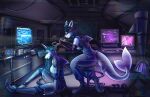 absurd_res anthro clothed clothing computer cybernetic_arm cybernetic_limb cybernetics cyberpunk detailed_background digital_media_(artwork) duo electronics engineer_(profession) female fish furniture hair hi_res intelligence_loss kiri-anko laboratory machine marine repair robot robot_anthro robotic robotic_arm robotization science_fiction scientific_instrument shark shark_tail sitting tail wire