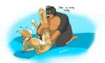 5_fingers age_difference anal anal_fingering anthro bed belly big_belly black_body black_fur black_hair black_nose breath brown_body brown_fur canid canine canis chuck_(p_rindustries) collar daddy_kink dialogue dobermann domestic_cat domestic_dog dominant eyes_closed felid feline felis fingering fingers fur furniture hair hi_res kneeling lying male male/male mammal mature_male mullet on_back on_bed p_rindustries panting pillow pink_nose pinscher raised_leg signature simple_background size_difference slightly_chubby striped_body striped_fur stripes submissive tan_body tan_fur whisker_spots white_body white_fur will_(p_rindustries)