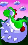2005 after_vore belly big_belly bowser clothing duo feral footwear green_body male mario_bros nintendo outside overweight shoes virus-20 vore yoshi