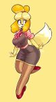 absurd_res animal_crossing anthro bell blush blush_stickers bottomwear bracelet breasts canid canine canis clothing collar domestic_dog eyewear female footwear glasses hi_res high_heels isabelle_(animal_crossing) jamoart jewelry legwear mammal nintendo open_mouth open_smile pencil_skirt secretary shih_tzu shoes skirt smile solo stockings thick_thighs topwear toy_dog vest wide_hips