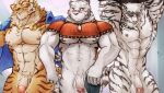 anthro arknights breasts clothing felid grimoire_of_zero group hi_res hypergryph jewelry lin_hu male male/male mammal mercenary_(grimoire_of_zero) mountain_(arknights) necklace nekojishi nodis_node pantherine standing studio_klondike studio_montagne tiger trio undressing