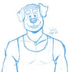  anthro black_nose canid canine canis dobermann dog_tags domestic_dog eyebrows floppy_ears guide_lines hi_res looking_at_viewer male mammal mullet muscular p_rindustries pinscher shaved_head simple_background sketch sleeveless_shirt smile thick_eyebrows white_background will_(p_rindustries) 
