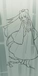  1girl alternate_costume bamboo bow chinese_commentary commentary_request gohei hair_bow hair_ribbon hakurei_reimu highres japanese_clothes karaqia kimono long_hair long_sleeves mixed-language_commentary ribbon sleeves_past_fingers sleeves_past_wrists solo touhou very_long_hair wide_sleeves 