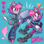 1:1 2023 absurd_res amy_rose anthro blush boots bottomwear clothing determined digital_media_(artwork) eulipotyphlan eyewear eyewear_on_head female footwear fusion gloves goggles goggles_on_head green_background green_eyes hammer handwear hedgehog hi_res holding_hammer holding_object holding_tool jacket mammal open_mouth ramona_flowers scott_pilgrim_(series) sega shoes simple_background skirt smile solo sonic_the_hedgehog_(series) surprised tail tools topwear white_clothing white_gloves white_handwear wizaria