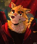 2024 anthro black_clothing black_jacket black_shirt black_topwear canid canine canis clothed clothed_male clothing cooper_krager english_text eye_scar facial_scar fingerless_gloves fur gloves half-length_portrait handwear hi_res jacket luck_like male male_anthro mammal multicolored_body multicolored_fur nose_scar portrait remember_the_flowers scar shirt signature solo text topwear two_tone_body two_tone_fur umbrella wolf yellow_body yellow_fur