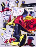  1boy absurdres ant_tenna arms_behind_back arms_up black_pants blush blush_stickers crt deltarune fangs gloves grey_background hands_on_own_face highres lying male_focus multiple_views necktie object_head on_stomach pants pointy_nose shoes single_blush_sticker smile star_(symbol) tailcoat vn35214 white_gloves yellow_necktie yellow_shoes 