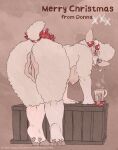 anthro anus bell bent_over blush bovid breasts bubble butt caprine christmas crate donna_(kantachibli) drunk drunk_bubble elderly_anthro elderly_female english_text female fur genitals hi_res holiday_message holidays jingle_bell kantachibli looking_at_viewer looking_back looking_back_at_viewer mammal mature_anthro mature_female nipples nude nude_anthro nude_female presenting presenting_hindquarters sheep solo substance_intoxication tail text url vulva wool_(fur)