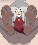 5_toes clothing disney eda_clawthorne feet female foot_focus genitals grey_hair hair hi_res humanoid humanoid_feet humanoid_pointy_ears legwear mrchasecomix not_furry plantigrade pointy_ears soles solo stockings text the_owl_house toes url vulva witch_(the_owl_house)