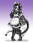 2025 absurd_res ambiguous_gender animate_inanimate anthro apron barefoot black_clothing black_latex black_legwear black_stockings choker clothing digital_media_(artwork) digitigrade feet glistening glistening_body gradient_background hi_res implied_transformation inflatable jewelry latex latex_creature legwear lettuce_(artist) living_inflatable living_latex looking_down maid_headdress maid_uniform necklace permagrin pigeon_toed purple_eyes simple_background smile solo species_request standing stockings tail uniform white_apron white_clothing