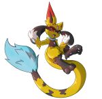 3_fingers absurd_res anthro arm_tuft biped black_body black_fur black_nose blue_body blue_fur canid claws colored digital_drawing_(artwork) digital_media_(artwork) facial_markings female fingers fluffy fur fur_markings generation_2_pokemon generation_4_pokemon head_markings hi_res hybrid leg_tuft long_ears long_tail looking_at_viewer mammal markings mask_(marking) nintendo open_mouth ori_loba pokemon pokemon_(species) red_eyes riolu shaded shoulder_tuft smeargle smile sneasel solo spikes spikes_(anatomy) tail tuft viviane_(nyxcha) yellow_body yellow_fur