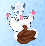 alolan_form alolan_vulpix anus balls blue_eyes butt digital_media_(artwork) erection feces feral fur generation_7_pokemon genitals half-closed_eyes hi_res leg_markings looking_at_viewer looking_pleasured lying male male_feral male_pooping markings narrowed_eyes nintendo on_back open_mouth pattern_background pawpads paws penis pincoosh pink_paws pink_penis pokemon pokemon_(species) pooping pooping_on_self pooping_on_tail presenting presenting_anus presenting_penis quadruped regional_form_(pokemon) scatplay signature simple_background socks_(marking) solo tail white_body white_fur