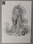 bedroom_eyes equid equine female feral freckles_(artist) friendship_is_magic graphite_(artwork) hasbro hi_res horn jewelry looking_at_viewer mammal my_little_pony mythological_creature mythological_equine mythology narrowed_eyes necklace princess_luna_(mlp) seductive solo traditional_media_(artwork) winged_unicorn wings
