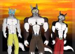 absurd_res anthro black_body black_fur canid canine canis creepypasta domestic_dog fur grey_body grey_fur group hi_res humanoid husky machki12_ka male male/male mammal muscular muscular_male nordic_sled_dog pecs smile.dog smiley_face spitz tongue tongue_out trio