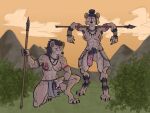 anthro duo ethyl_the_fox female fur herm hi_res hyena intersex intersex/female mammal markings muscular nude outside tattoo tribal tribal_markings tribal_tattoo