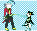 abstract_background absurd_res animal_genitalia animate_inanimate antennae_(anatomy) anthro belt belt_buckle black_hair blush bodily_fluids bottomless bottomwear buckle clothed clothing crt darkner deltarune dress_shoes drinking drinking_urine duo eyewear flat_colors genital_fluids genitals glasses gloves hair handwear heterochromia hi_res humanoid m-a-dragon machine male male/male multi_genitalia multi_penis necktie open_bottomwear open_clothing open_pants ovipositor pants peeing penis penis_tentacles precum puppet robot sheath short_stack spam_mail spamton_g._spamton standing suit tenna_(deltarune) tentacles thick_thighs toby_fox_(copyright) toony toony_eyes undertale_(series) urine urine_in_mouth watersports