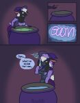 absurd_res anthro bovid caprine cauldron cleaning clothing english_text explosion female hat headgear headwear hi_res magic_user mammal nokamiwd potion sheep simple_background solo text witch witch_costume witch_hat