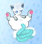 alolan_form alolan_vulpix anus blue_eyes blue_feces butt candy chocolate chocolate_chips colored_feces dessert digital_media_(artwork) feces female female_feral female_pooping feral food food_scat fur generation_7_pokemon genitals half-closed_eyes hi_res ice_cream_scat leg_markings looking_at_viewer looking_pleasured lying markings mint_chocolate_chip narrowed_eyes nintendo on_back open_mouth pattern_background pawpads paws pincoosh pink_paws pokemon pokemon_(species) pooping pooping_on_self pooping_on_tail presenting presenting_anus presenting_vulva quadruped regional_form_(pokemon) scatplay signature simple_background socks_(marking) solo tail unusual_feces vulva white_body white_fur