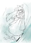  1girl alternate_costume arms_behind_back bow chinese_commentary closed_mouth commentary_request gohei hair_bow hair_tubes hakurei_reimu highres japanese_clothes karaqia kimono long_hair mixed-language_commentary skirt solo touhou very_long_hair 