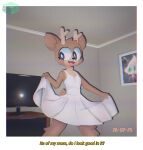 2025 aiyhav_(aiyhav_nouneim) aiyhav_nouneim anthro antlers artist_logo artist_name black_nose border brown_body brown_fur chest_tuft clothed clothing clothing_lift countershading crossdressing dated deer detailed_background dress dress_lift electronics femboy fur fur_markings furniture grey_eyes happy hi_res horn inside logo looking_away male mammal markings multicolored_body multicolored_fur oakley_(aiyhav_nouneim) open_mouth photo picture_frame solo standing tan_body tan_fur television text tuft two_tone_body two_tone_fur white_border white_clothing white_dress yellow_text