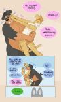3:5 5_fingers age_difference anthro belly big_belly black_body black_fur black_hair black_nose blue_background blush brown_body brown_fur canid canine canis chuck_(p_rindustries) daddy_kink dobermann domestic_cat domestic_dog dominant ellipsis english_text eyes_closed faceless_character felid feline felis fingers fred_(p_rindustries) fur grabbing_another grabbing_from_behind hair hi_res hug kissing laugh male male/male mammal mature_male mohawk mullet p_rindustries pink_nose pinscher pushing_away simple_background size_difference slightly_chubby standing striped_body striped_fur stripes submissive tail tail_motion tailwag tan_body tan_fur text whisker_spots white_body white_fur will_(p_rindustries)