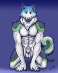 4:5 abs animal_genitalia animal_penis anthro balls canid canine canine_genitalia canine_penis canis cj_fauxx~ domestic_dog genitals hi_res husky kneeling kneeling_on_ground licking licking_lips looking_at_viewer male mammal muscular muscular_male nordic_sled_dog nude pecs penis penis_tip saggy_balls sheath solo spitz tongue tongue_out