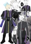  1boy absurdres animal_ear_fluff animal_ears black_gloves blood blood_on_clothes blood_on_face blue_archive blue_eyes blush cassock clerical_collar commentary_request dog_ears earpiece earrings extra_ears genderswap genderswap_(ftm) gloves gun hair_over_one_eye handgun highres holding holding_gun holding_weapon jewelry kanna_(blue_archive) long_sleeves male_focus nun parted_bangs partially_colored priest senta_(ysk_0218) sharp_teeth short_hair speech_bubble stole teeth torn_clothes translation_request weapon 