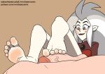 barefoot blush body_blush disney duo eda_clawthorne feet female foot_blush foot_fetish foot_play footjob genitals hi_res humanoid humanoid_feet humanoid_pointy_ears male mammal mrchasecomix not_furry pale_skin penile penis plantigrade pointy_ears sex solo_focus text the_owl_house url vein veiny_penis witch_(the_owl_house)