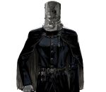  1boy belt belt_buckle black_cape black_jacket bloodborne buckle buttons cane cape capelet chain cowboy_shot english_commentary gd1lv gloves helmet holding holding_cane jacket lantern long_sleeves solo valtr_(bloodborne) whistle white_gloves 